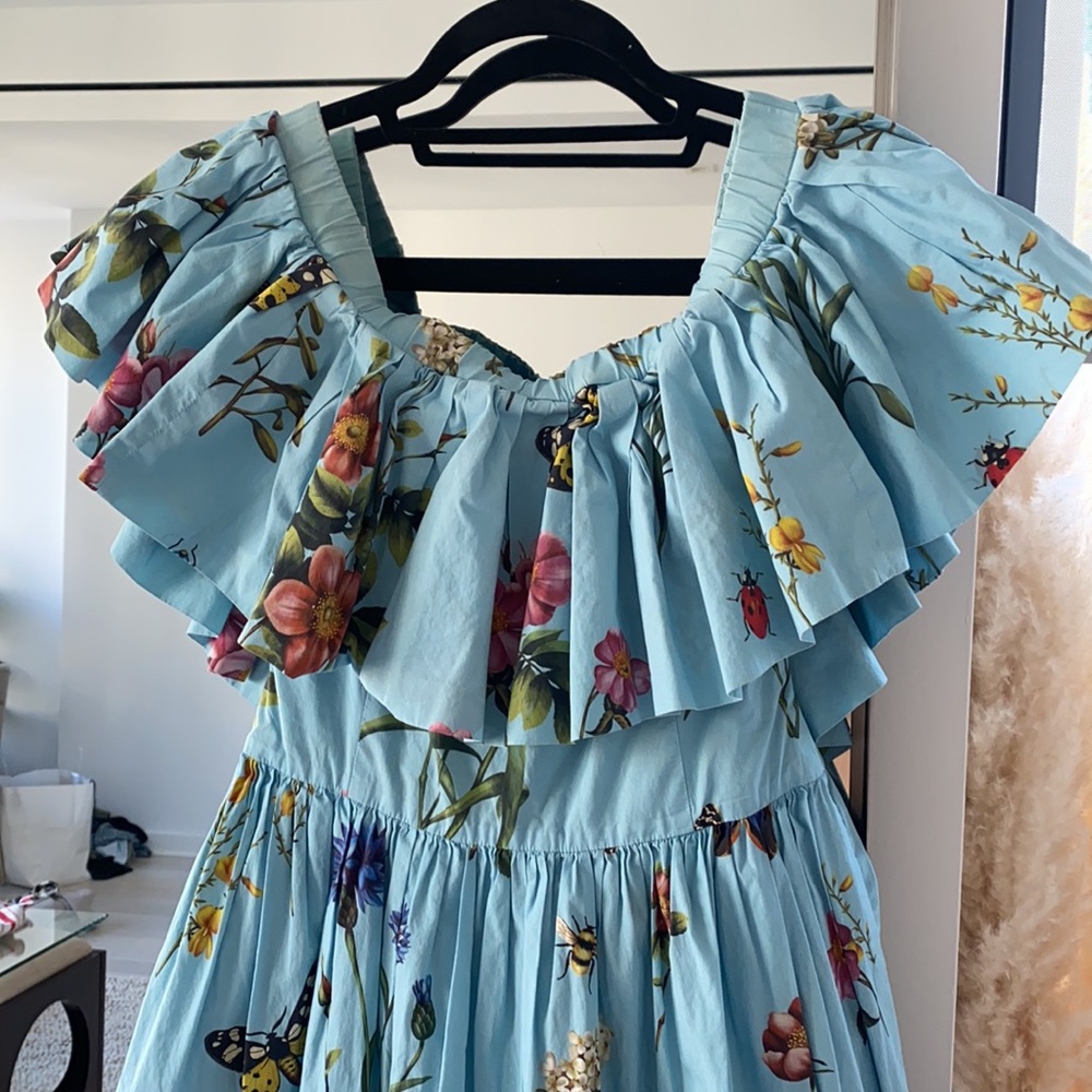 SOLD $1675 OSCAR DE LA RENTA off the shoulder blue floral dress size 8 - Picture 11 of 13